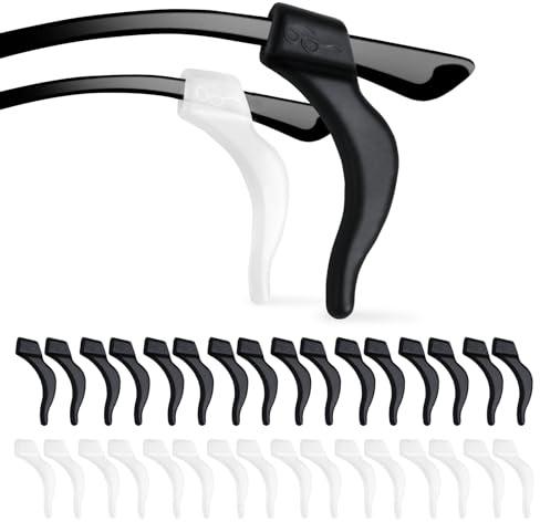 Quelcc 16 Paia Ferma Occhiali, Ferma Occhiali in Silicone, Antiscivolo Occhiali, Reggi Occhiali, Occhiali Ear Grips Ganci per Occhiali, Occhiali da Sole, Occhiali da Vista, Nero+Bianco