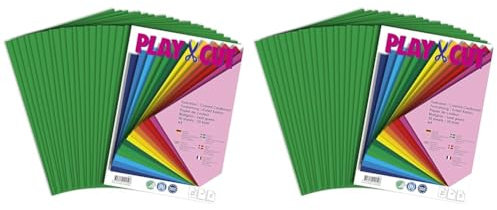 PLAY-CUT Tonkarton A4 Blattgrün (220g/m2) | 20 Bogen Din A4 Bastelkarton Bunt | Dickes Bedruckbares Kartonpapier | Premium Druckerpapier Dicke Stärke | Karton zum Basteln (Packung mit 2)