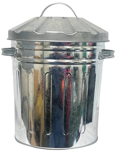 OptiProducts® Metal Bins Small Medium Large Extra Large 15L 50L 60L 90L 110L Litre Metal Galvanised Home Garden Bin Leaves Paper Wood Rubbish Dustbin Made Storage Unit in U. K. (15 Liter)
