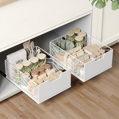NETEL 2 Pack Teleskopschublade mit Kleber, Ausziehbare Schublade Küche, Ausziehbarer Schrank Organizer, Für Küche, Bad, Schrankorganisation 40 Tiefe x30 Breite x17.5 Höhe Zentimeter, Weiß