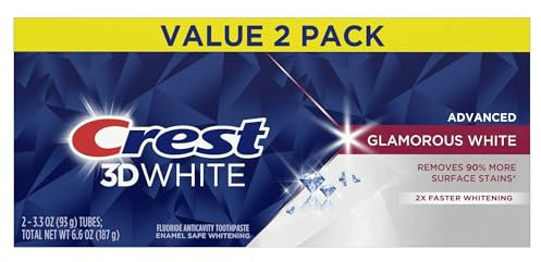 Crest 3D White Advanced Glamorous White Teeth Whitening Toothpaste, 3.3 oz, Pack of 2