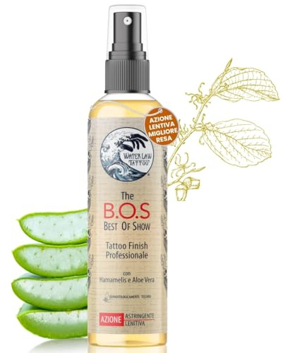 Water Law Tattoo Finish The B.O.S. 200 ml, Tonico Astringente Pori Professionale per Tatuaggi, Con Aloe Vera, Arnica Montana, Camomilla e Calendula, Vegan, Non Alcolico, Dermatologicamente Testato