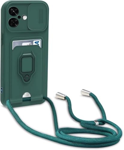 BGHHEU Coque avec Cordon pour iPhone 16,Collier pour Étui Colliers de cellulaire Réglable Corde Silicone Souple Case,Protection de la Caméra,Support,Porte Cartes - Vert