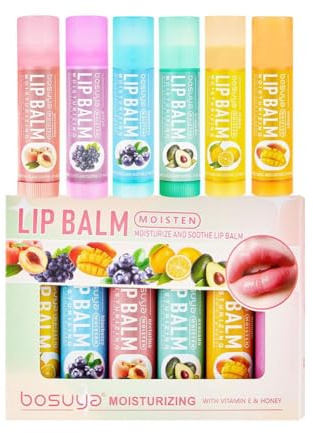 Set di balsamo labbra aromatizzato alla frutta, idratanti per labbra screpolate, confezione da 6 balsamo naturale per labbra lunghe e screpolate per labbra secche
