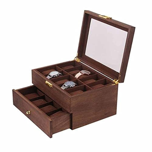GSZCCZS 10/20 Grids Doppelschicht Retro Uhrenbox Walnussholz Uhrengehäuse Boxen Aufbewahrungsorganisator für Männer Uhr Frauen Geschenk