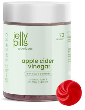 Jelly Pills Gummies vinaigre de cidre avec la mère 1000 mg, chrome et vitamine C - 70 gummies véganes - sans sucres ajoutés - goût pomme - digestion & métabolisme