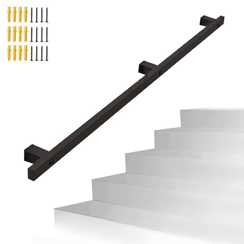 Maniglione per esterni - Corrimano per scale nero Ringhiera per ringhiere 1m 150cm 2m 240cm 3m 6m Asta di supporto per ringhiere per scale fissate al muro, Balaustra in ferro battuto - Kit completo(27