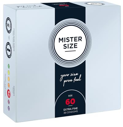 MISTER SIZE Kondomer – Extra Tunna & Ultra Mjuka – Naturlig Känsla – Extra Glid – Perfekt Passform – Naturlig Gummilatex – Maximal Säkerhet – 36-pack, 60 mm