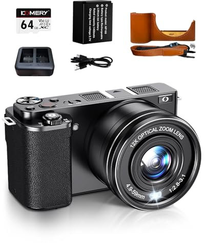 Fine Life Pro Digitalkamera 4K, 12X Optischer Zoom 64 Megapixel Kompakt Reisekamera, Anti-Shake Bildstabilisator Vlog Kamera and WLAN, 2 Batterie 64GB TF-Karte Fernfokus und Nahfokus