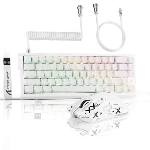 ATTACK SHARK X68PROHE Tastatur+X11 Maus Wireless Gaming Set &C01PRO Coiled | BT/2.4G/Wired, 8Khz Rapid Trigger Magnetischer Schalter, PixArt PAW3311 Sensor, 22K DPI, Magnetische Ladestation - Weiß