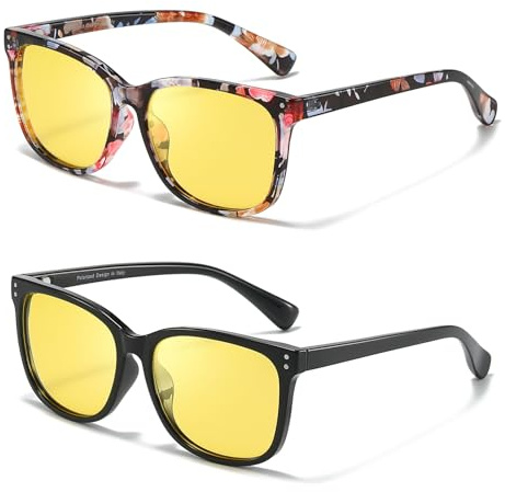 SIPHEW 2Stück Nachtsichtbrille Damen Klassische Nachtbrille zum Autofahren mit gelben polarisierten Gläsern Nachfahrbrille für Autofahrer
