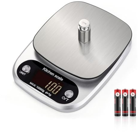 Pesa Cucina digitale Piccole Bilancia da cucina 3kg 5kg 10kg Bilancia cibo display LCD Tara 4 unità piattaforma pesatura in acciaio inox per la cottura degli alimenti la panificazione(10kg/1g)