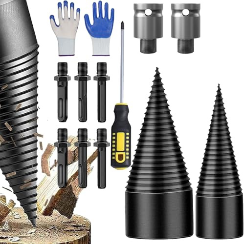 Firewood Drill Bit Set, Firewood Drill Bit Wood Splitter, Fire-wood Log Splitter Dri-ll Bit, Wood Splitt-er for Logs, Woods Splitt-er Drill Bits, for Electric Hammer, Impact D-rill (42mm+50mm)