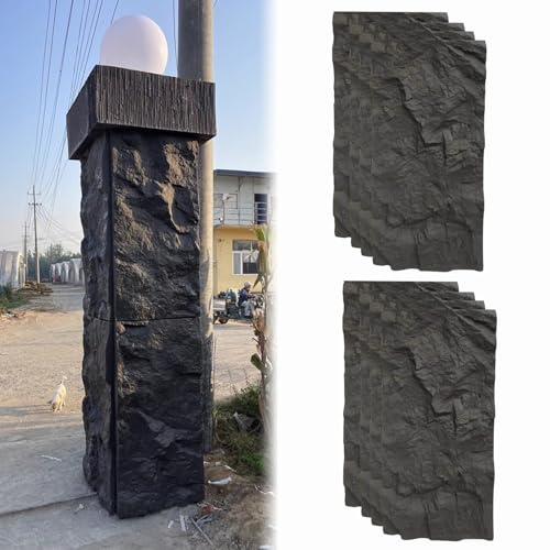 Pannelli Decorativi per Pareti Pannelli Murali in PU Nero per Esterni, Rivestimento Parete in Finta Pietra per Interni, Pannelli Decorazioni 3D per Pareti del Camino, Parete Decorativi per Pareti(8 pc