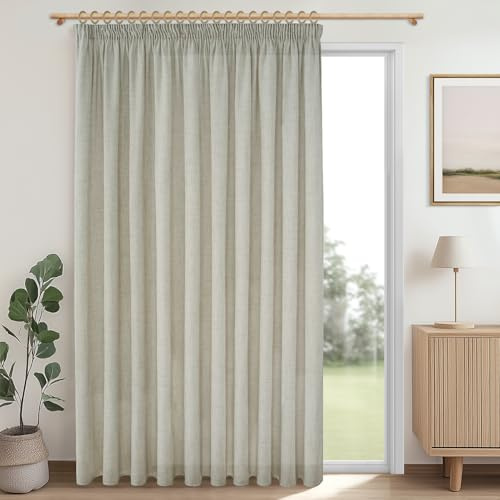 MRTREES Extra Breite Gardinen Leinenoptik Halbtransparent für Große Fenster Wohnzimmer, Vorhang Kräuselband Leinen 1 Stück 240 cm Lang 200 cm Breit Vorhänge für Schienen Schlafzimmer