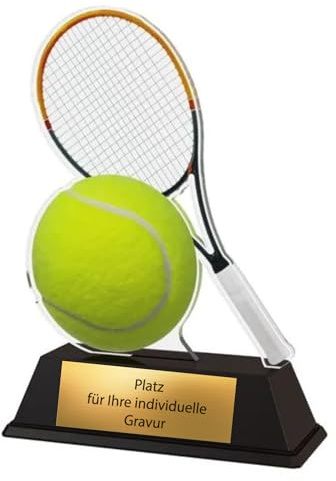 XS Tennis Pokal 10 cm - Acryl Trophäe mit Gravurschild für Kinderturniere | Sport Award mit Tennisball & Schläger Design, inklusive personalisierbarer Gravur, stabiler Sockel für Vereine & Sieger