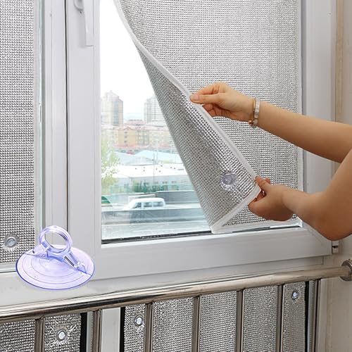 HDEYRSX Isolierfolie Sichtschutz Wärmeisolierung Reflektierende Fensterfolie Doppelte Aluminiumfolie Sonnenschutzfolie Fenster Innen oder Außen,mit Saugnapf,für das Heimbüro,Garage (90cm x 115cm)