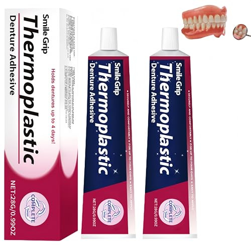 Thermoplastischer Prothesenkleber, bequemer, nicht klebender, langlebiger Reliner, Zahnkleber für Zähne, verbessert Passform, Komfort und Stabilität für lose Prothesen (2 STÜCK)