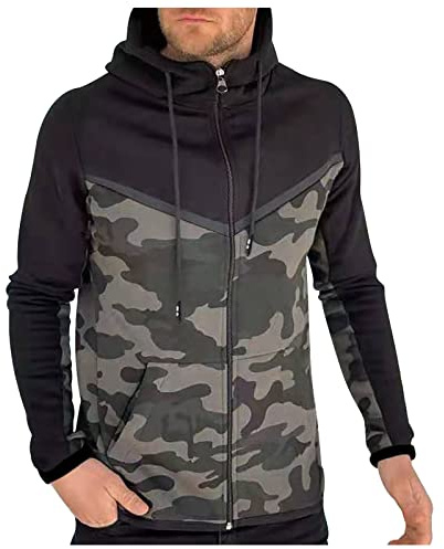 Generisch Sudadera con capucha para hombre con capucha, ropa de hombre con capucha, ropa de invierno, deporte, hombre, bloque de color, ocio, sudadera con cremallera, sudaderas y sudaderas, camuflaje