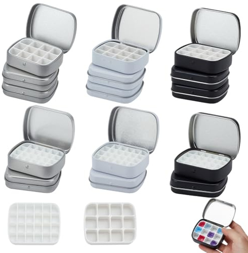WEBEEDY 15 Set Mini Wasserfarben Pinselkasten Leere Reise Palette Tragbares Metall Malset Mit Deckel,12 Mulden, Für Outdoor Skizzieren Weihnachten Einzigartige Geschenke Kunstklasse 6x4.8x1.5cm