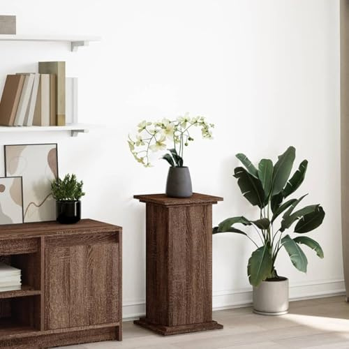 Frdhee Tavolo per piante da soggiorno, con spazio di archiviazione, effetto rovere, 31 x 30 x 90 cm, materiale in legno, stabile e salvaspazio, ideale per soggiorno, balcone e ufficio