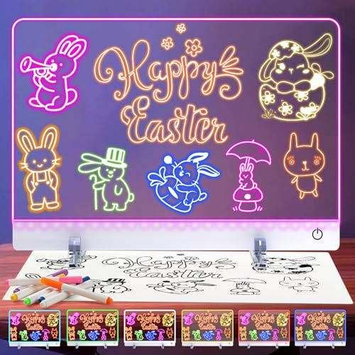 16.8-Inch Light up Drawing Board for Kids: Rechargeable Led Drawing Board with 7 Colors&3 Dynamic Modes Dry Erase Boards Light Up Drawing Boards Toys Birthday Gifts for Grandkids Girls Teens