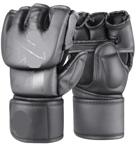 Boxningshandske boxningshandskar sparringshandskar män kvinnor träning professionella halvfinger kampboxhandskar frikamp (svart, M)