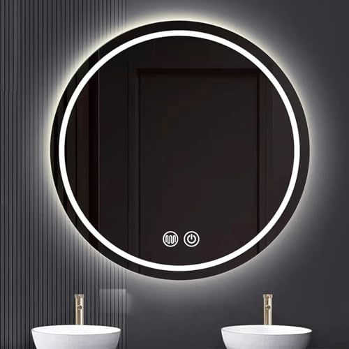 Specchio bagno semplice S'bagno Rotondo Specchio Bagno con Luce LED a 3 Colori in Vetro Temperato Reversibile Funzione Memoria, Antiappannamento(40cm(15.74in))