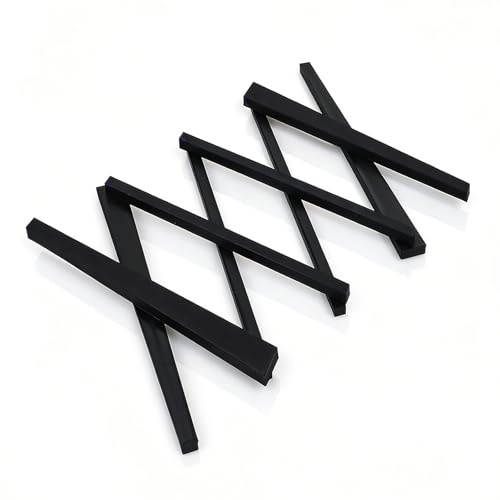 Stretch & Fold Silicone Trivet for Hot Pots & Pans, Expandable Heat Resistant Mat with Non-Slip Base, Thickened Kitchen Worktop Protector, Space Saving Pot Stand, Black