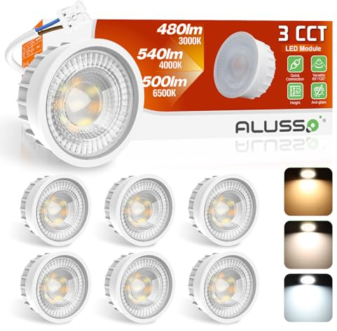 ALUSSO LED Modul Ultra Flach ø50x25mm für Einbaustrahler, 6W 540lm 230V, 3CCT 3000K 4000K 6500K Dimmbar, Ersetzt GU10 MR16 Leuchtmittel, IP44 Wasserdicht, 6er Set