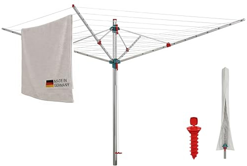 Dekoline Wäschespinne Idea inklusive Eindrehbodenhülse + Schutzhülle, 60 m Leinenlänge