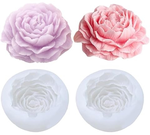 2 Stück Pfingstrosen Silikonformen für Kerzen, Gips, Seife und Harz | Detailreiche Blütenstruktur für Wachs, Seife, Epoxidharz und Gießpulver; Gießformen für Rosen Blumen