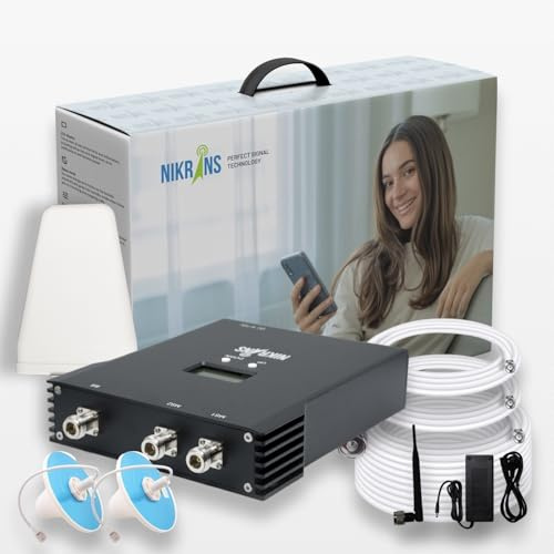 Nikrans Amplificatore Segnale Cellulare 4G LTE – Banda 20/3/1 (800/1800/2100 MHz) – Supporto VoLTE per Chiamate HD – Ripetitore per Vodafone, TIM, WindTre, Iliad – Casa/Ufficio