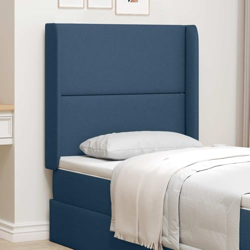 LoogCape Kopfteil Ohr Blau Stoff gepolstert 80 x 16 x 4 cm mit Schaumstofffüllung, Wandkissen für Schlafzimmer Doppelbett, Boxspringbett Zubehör, rückenlehne polsterung, dekoratives Wandpaneel