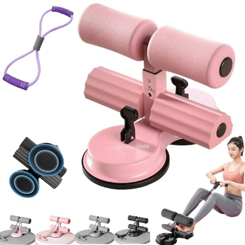Ab Training Auxiliary Device, Sit Up Bar Floor Exercise Equipment, Sit Up Machine and Ab Machine, Multi-functional Adjustable Ab Core Trainer with Double Suction Cup and Resistance Band (pink b#)