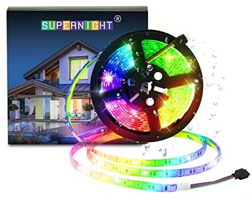 SUPERNIGHT LED Strip Lights, 16.4FT 5M SMD 5050 Waterproof 300LEDs RGB Color Changing Flexible LED Light Strip for Bedroom, TV Back Lighting (Not Include Power)