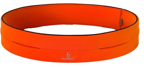 FlipBelt Classic - Laufgürtel für Handy & kleines Zubehör - Sport-Bauchtasche für Damen und Herren - XL - Neon Orange