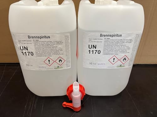 DC DruckChemie GmbH Brennspiritus 2x10L, 99% + Auslaufhahn - Alleskönner für Haushalt, Freizeit & Handwerk - Reinigungsmittel, Kaminbrennstoff