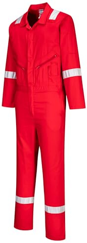 Portwest C814 Iona Baumwoll Overall Taschen mit Reißverschluss Normalgröße | Rot, XL, UPF 40+, EN 17353 Typ B2, 100% Baumwolle, Elastische Rückenfalte, Leicht, Reflektierend, Atmungsaktiv