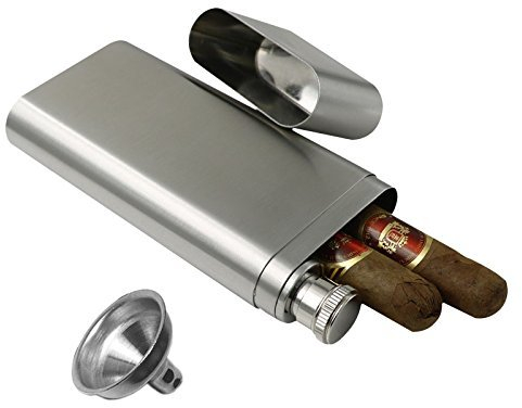 OFKPO Alcohol Pouch Bottle with Cigar Case, Stainless Steel Travel Cigar Tube with Hip Flask