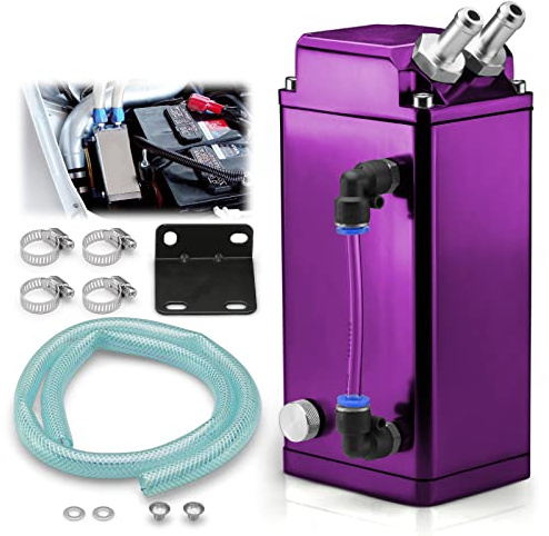 EZAUTO WRAP Purple Square Aluminum Engine Oil Catch Tank Can Reservoir Breather #2
