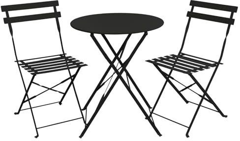 SVITA Bistro-Set 3-teilig Gartenset Garnitur Metall-Möbel Stuhl Tisch Klapp-Möbel Balkon-Set Schwarz