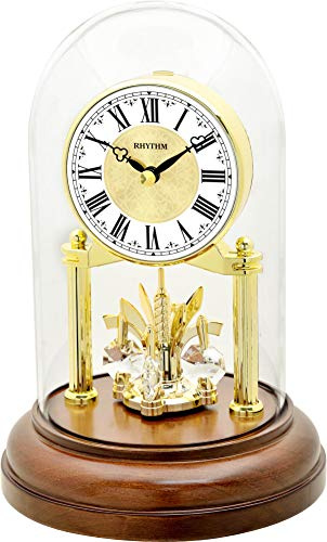 Rhythm Anniversary Mantel Clock Wood Base Glass Dome