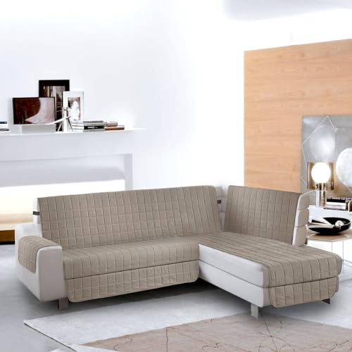 la biancheria di casa - Copridivano angolare con penisola - Simplicity Angle Plus - Salvadivano Trapuntato in Microfibra Morbida, Idrorepellente Oeko-Tex, Destra o Sinistra | Tortora, 195 cm