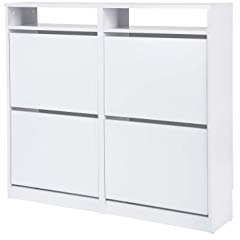 TOPKIT Schuhschrank Tamesis 54AB | Maße 96 x 107 x 25 cm | Schuhschrank mit 4 Klapptüren | Weiß
