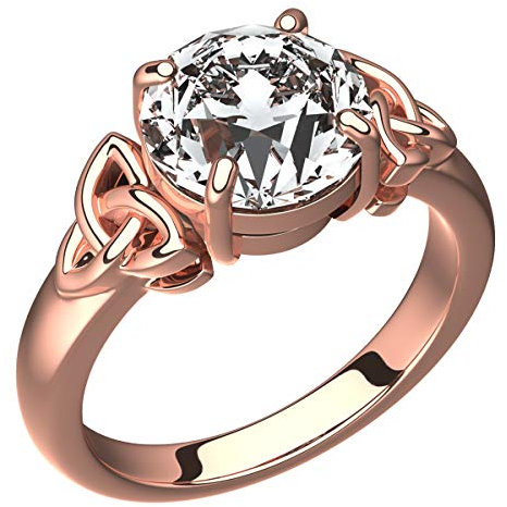 GWG Jewellery 18K Roségold vergoldetes Ring mit großem diamantklarem Stein und keltischen Dreifaltigkeitsknoten an den Seiten – 8 in Geschenkbox für Frauen