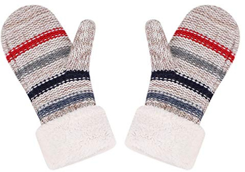 ITODA Womens Knit Gloves Winter Thermal Knitted Gloves Thick Fleece Lined Insulated Warm Mittens Ladies Girls Full Finger Hand Warmer Outdoor Cold Weather Gloves Birthday