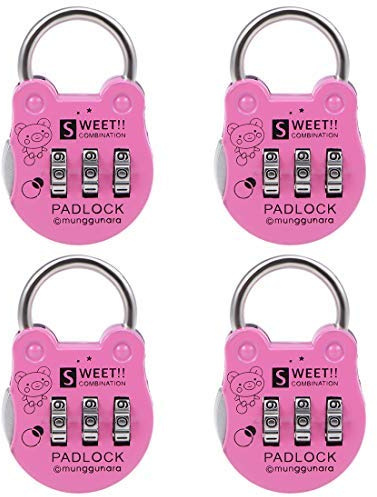 3-stelliges Zahlenschloss, Schäkel aus Stahl mit 3 mm Durchmesser, Zinklegierung Rosa, 4 Stück