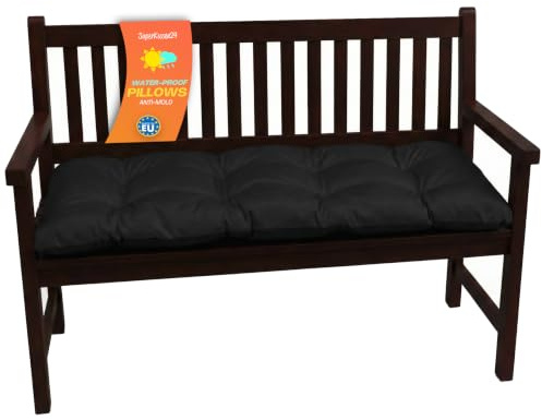 Bankkissen für Gartenbank & Hollywoodschaukel - Made in EU, Wasserdichtes & UV-beständig Gartenkissen - Bankauflage 2-Sitzer - Sitzkissen für Outdoor & Innenbereich - 180x50 cm - Schwarz