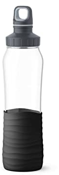 Emsa N31001 Drink2Go Glas Trinkflasche | Fassungsvermögen: 0,7 Liter | Schraubverschluss | Schwarz